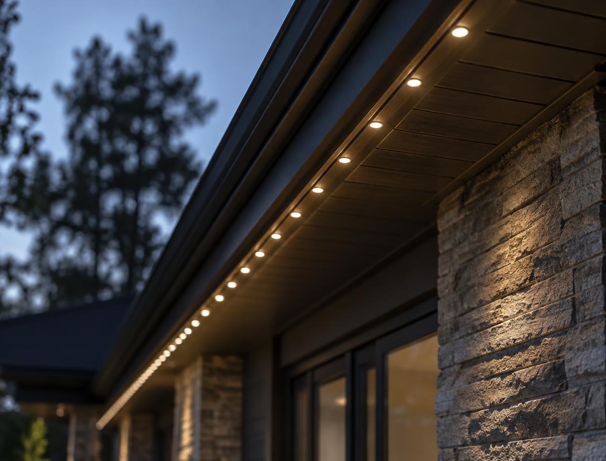 Commercial property lighting installation at night